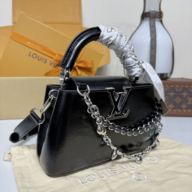 Louis vuitton original calfskin capucines east-west mini handbag M25473 black