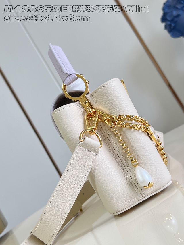 Louis vuitton original calfskin capucines mini handbag M15117 beige&purple 