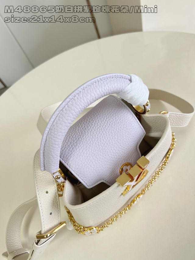 Louis vuitton original calfskin capucines mini handbag M15117 beige&purple 