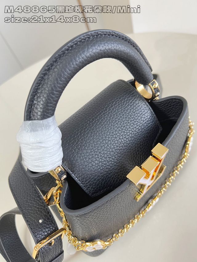 Louis vuitton original calfskin capucines mini handbag M15117 black