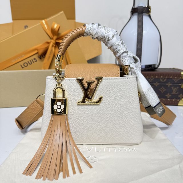Louis vuitton original calfskin capucines mini handbag M15157 white&brown