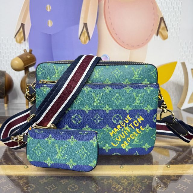 Louis vuitton original monogram canvas trio messenger bag M26026 green&blue