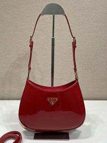 Prada original patent calfskin small cleo bag 1BC169 red