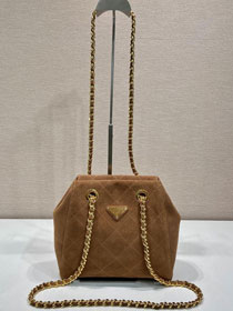 Prada original suede calfskin medium shoulder bag 1BD602 brown
