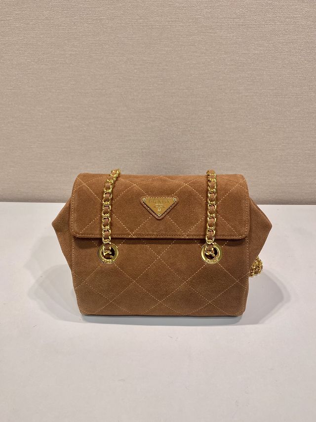 Prada original suede calfskin small shoulder bag 1BD600 brown