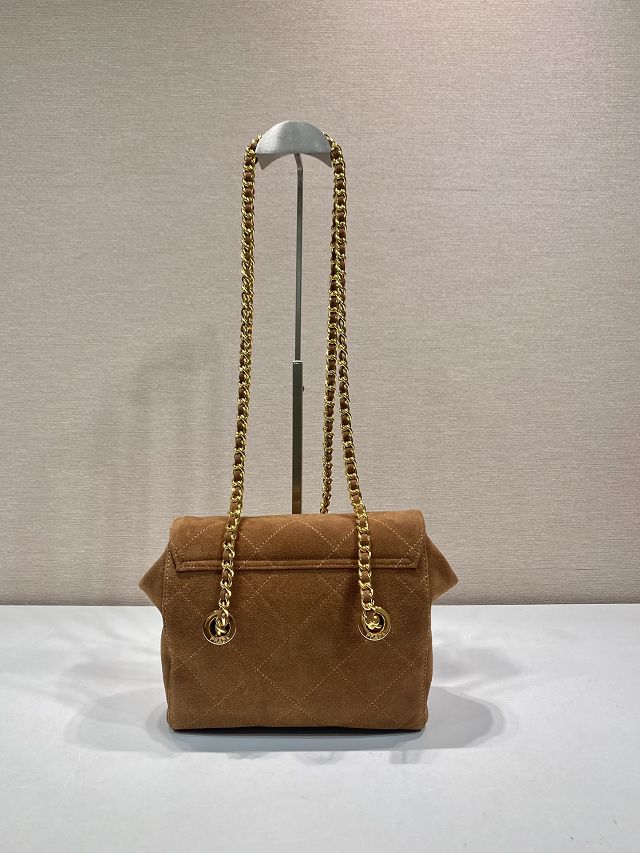 Prada original suede calfskin small shoulder bag 1BD600 brown