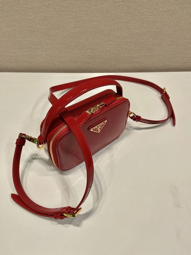 Prada original patent calfskin mini top handle bag 1BH206 red
