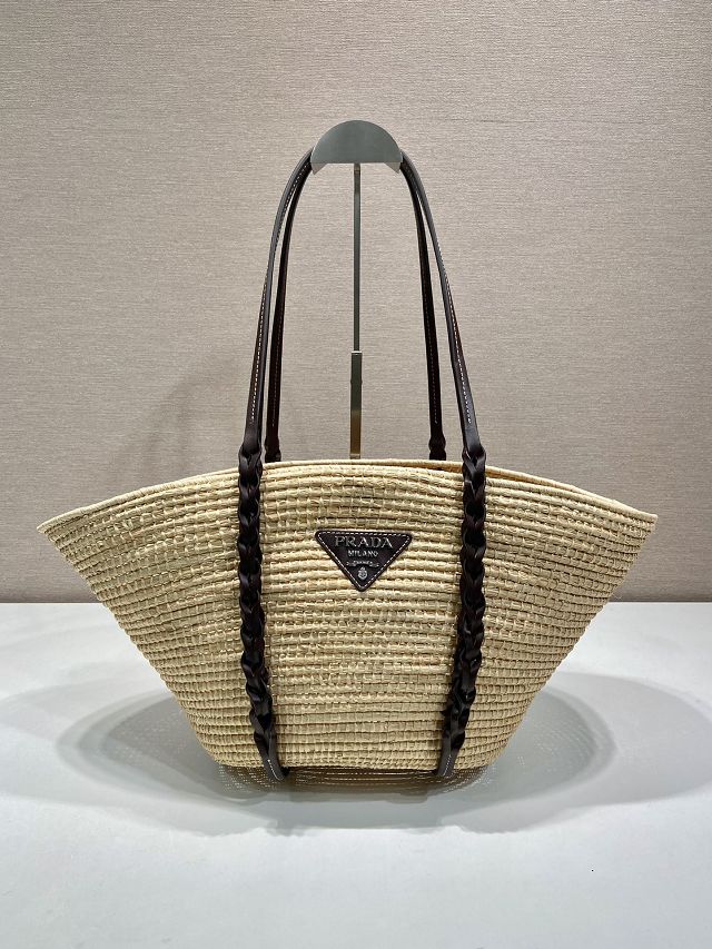 Prada original raffia basket bag 1BG312 beige