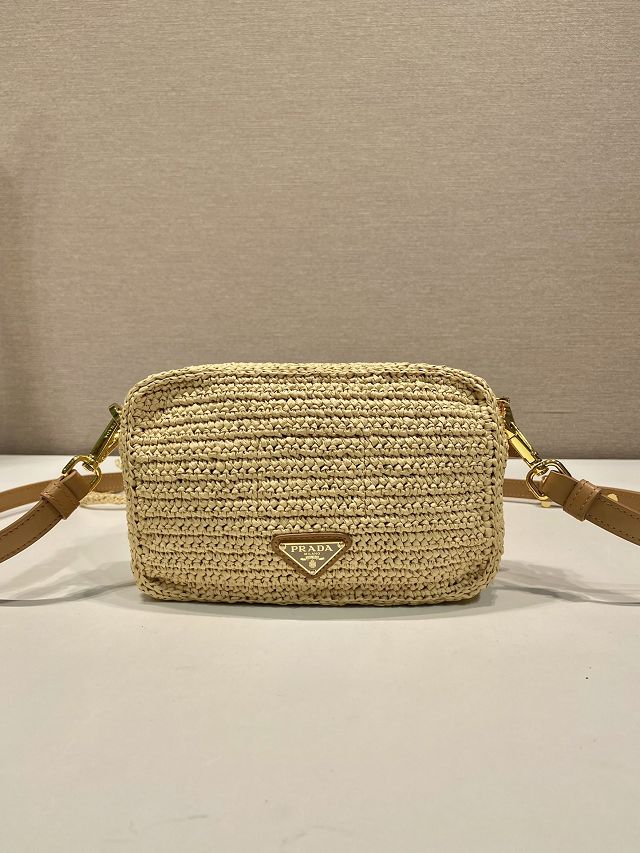 Prada original raffia crochet brique bag 1BH196 beige