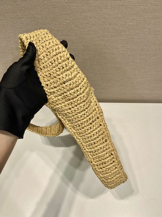 Prada original raffia crochet shoulder bag 1BG186 beige