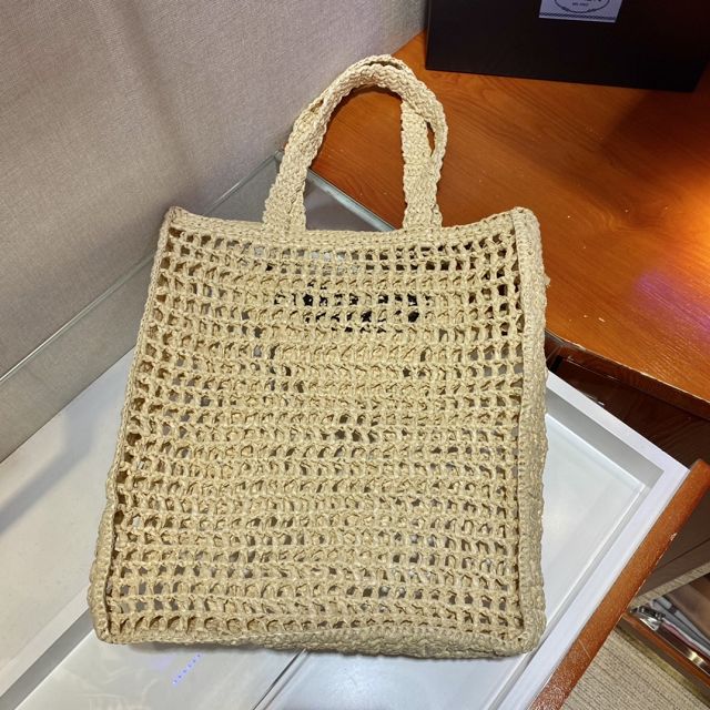 Prada original raffia crochet tote bag 1BG393