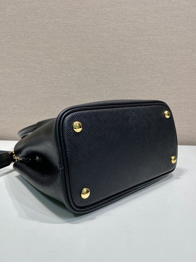 Prada original saffiano calfskin double small bag 1BG443 black