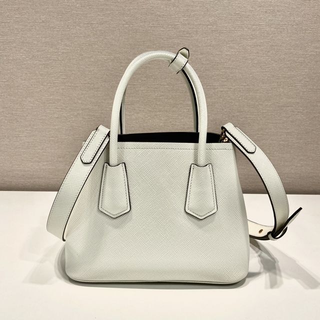 Prada original saffiano calfskin double small bag 1BG443 white