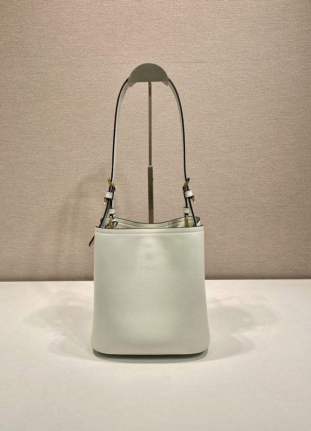 Prada original soft calfskin small bucket bag 1BE080 white