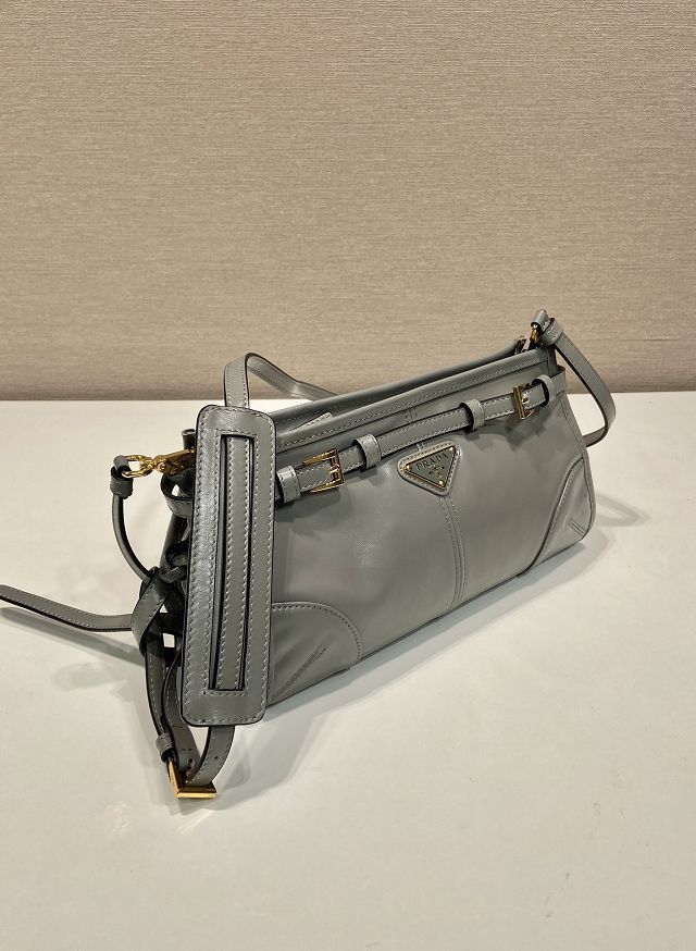 Prada original calfskin bonnie small shoulder bag 1BH215 grey