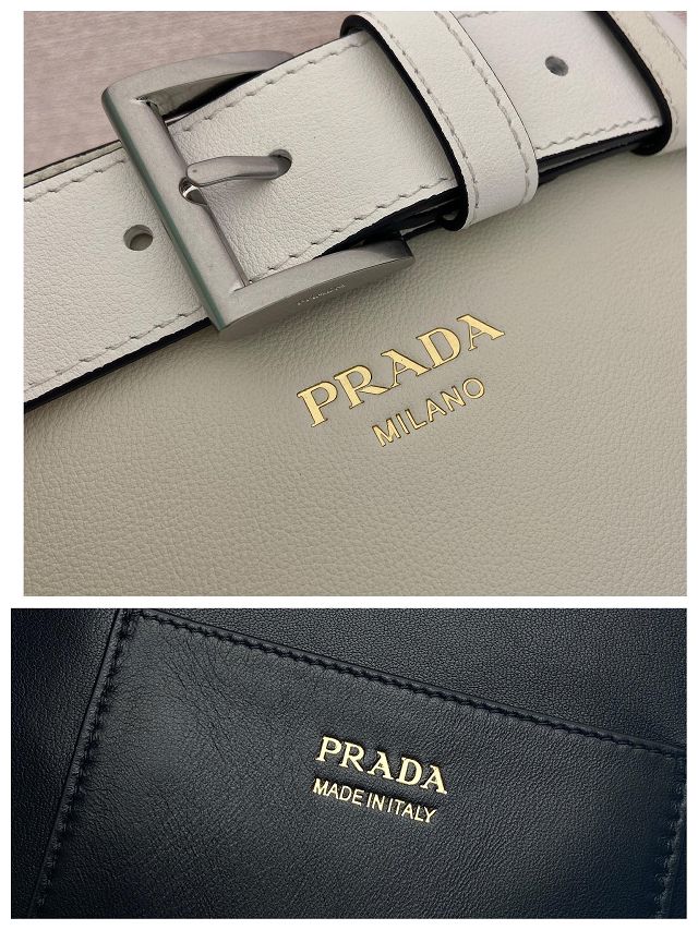 Prada original  calfskin bucket bag with belt 1BE085 white