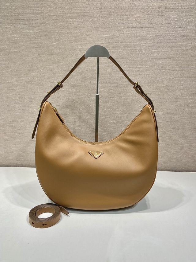 Prada original calfskin large hobo bag 1BC212 brown