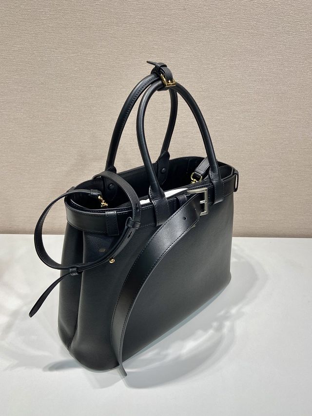 Prada original calfskin large tote bag with belt 1BA416 black