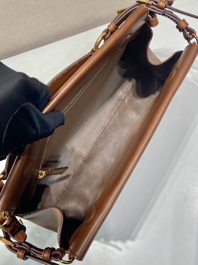 Prada original calfskin top handle bag 1BC262 brown