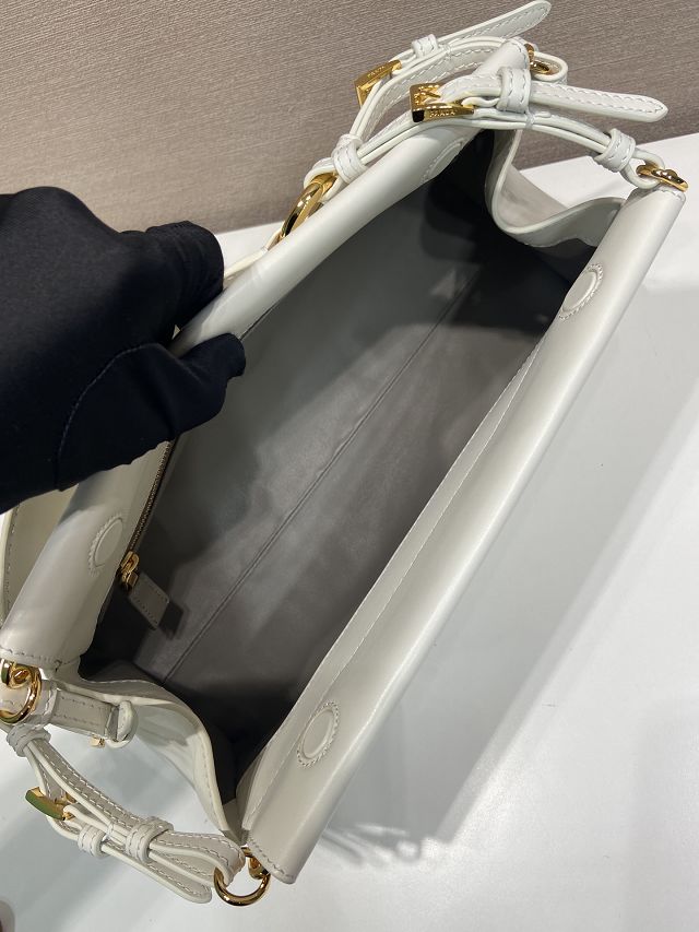 Prada original calfskin top handle bag 1BC262 white