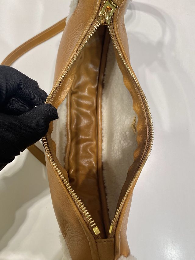 Prada original lambskin arque shoulder bag 1BC194 brown