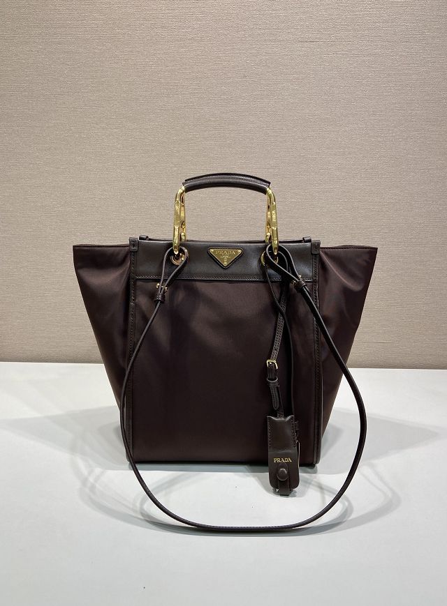 Prada original nylon tote bag 1BG578 dark brown