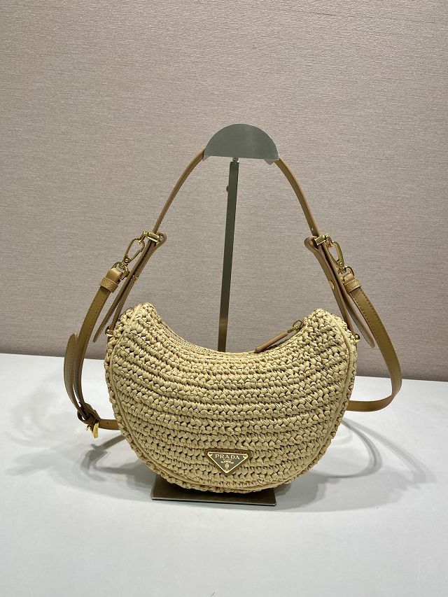 Prada original raffia arque crochet shoulder bag 1BC194 beige