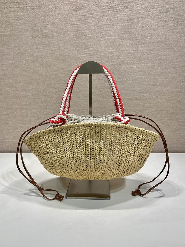 Prada original raffia crochet basket bag 1BA463 beige