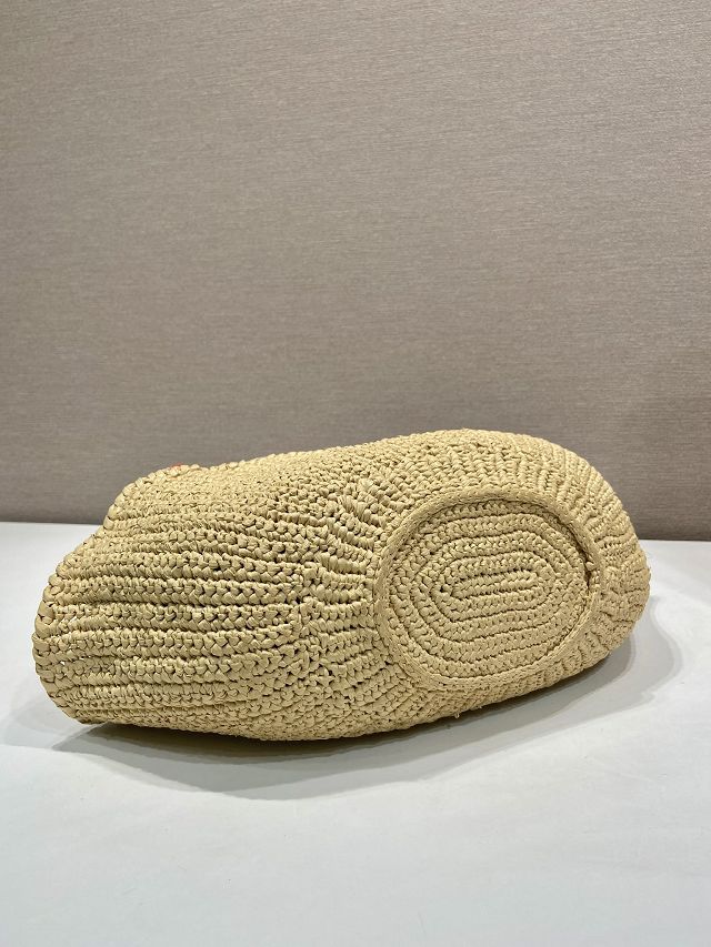 Prada original raffia crochet basket bag 1BA463 beige