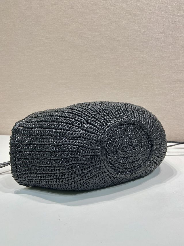 Prada original raffia crochet basket bag 1BA463 black