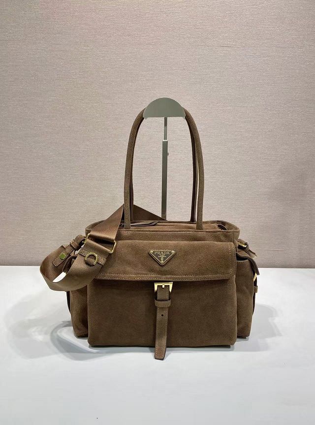 Prada original suede explore medium tote bag 1BG596 dark brown