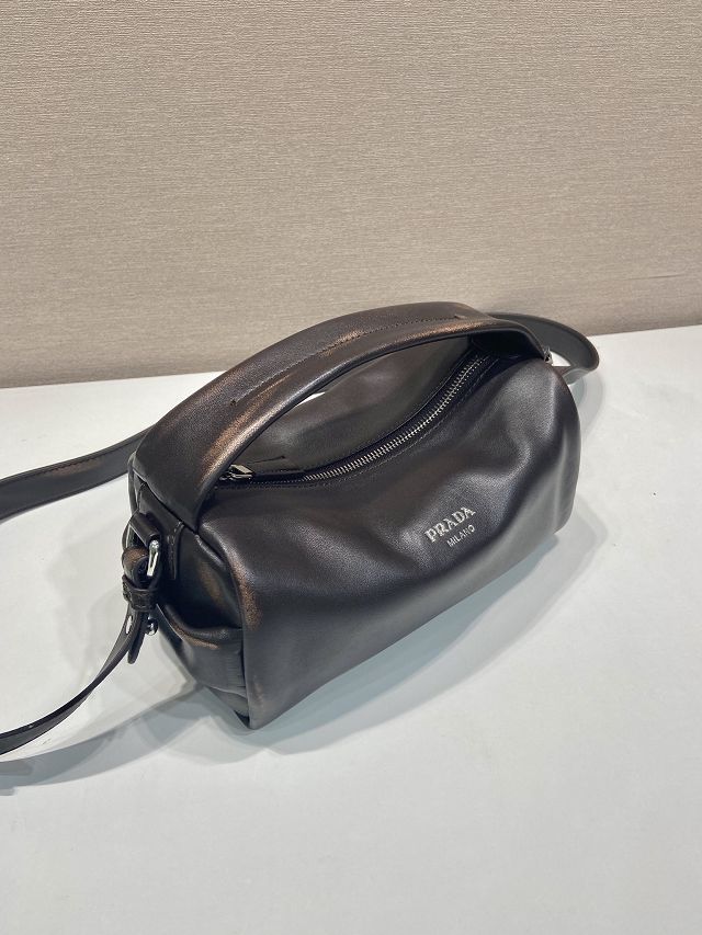 Prada original calfskin shoulder bag 2VH188 dark brown