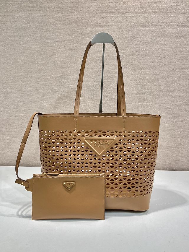 Prada original calfskin medium tote bag 1BG503 caramel