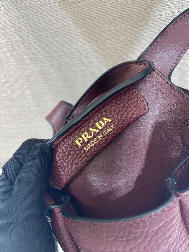 Prada original calfskin mini tote bag 1BA349 bordeaux