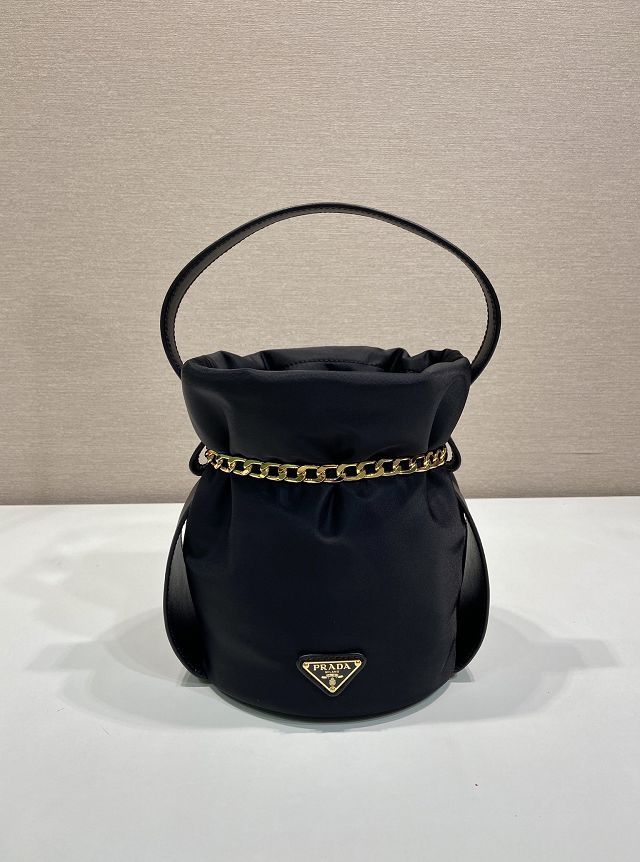 Prada original nylon petit sac noir mini bucket bag 1BE088 black