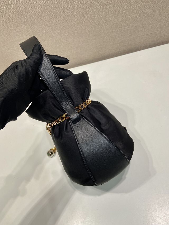 Prada original nylon petit sac noir mini bucket bag 1BE088 black