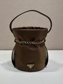 Prada original nylon petit sac noir mini bucket bag 1BE088 dark brown