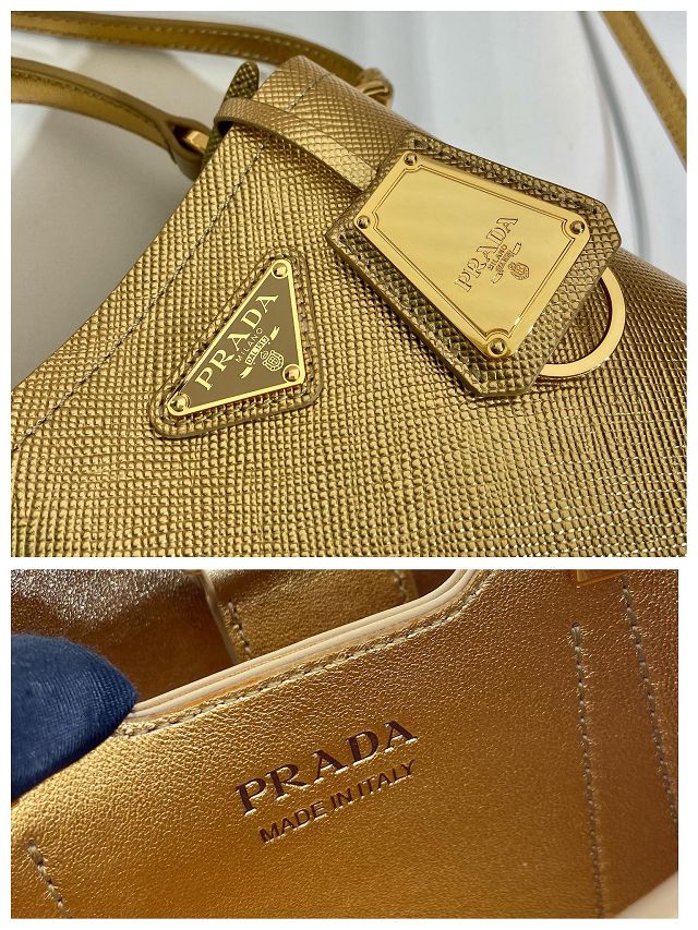 Prada original saffiano calfskin mini bucket bag 1BA373 gold