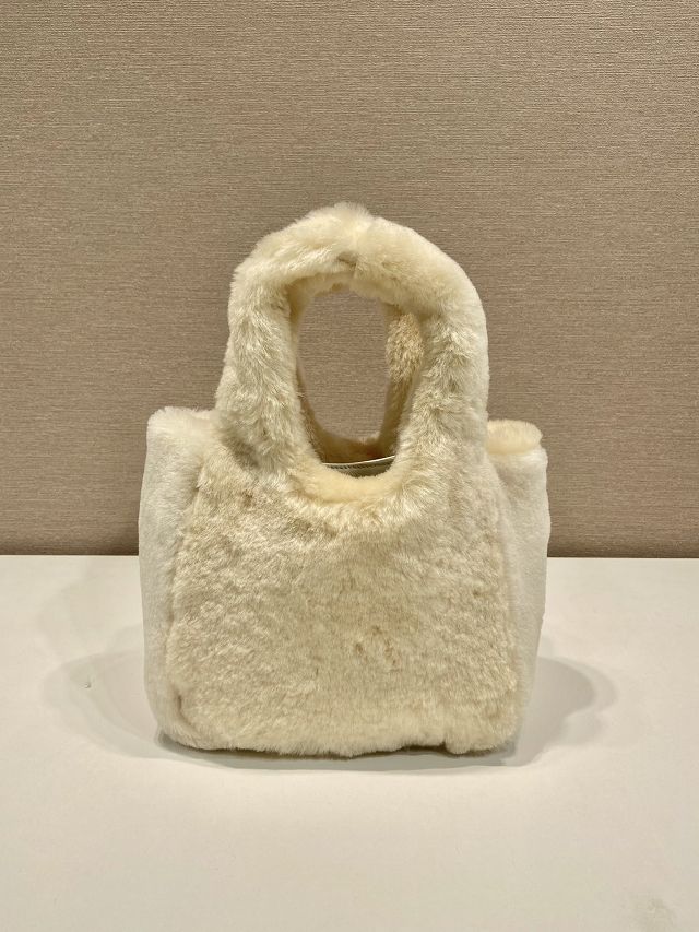 Prada original shearling mini tote bag 1BA349 white