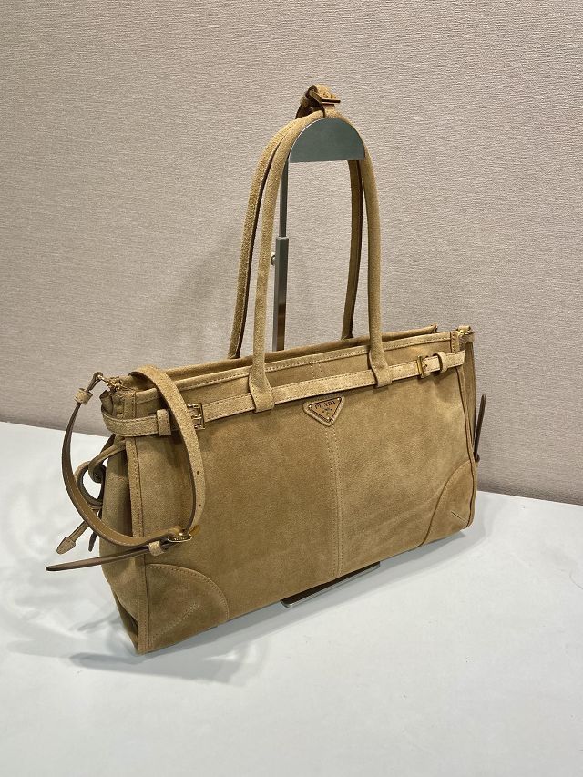 Prada original suede bonnie large tote bag 1BA433 brown