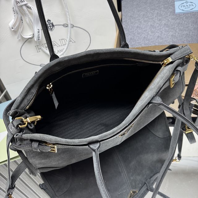 Prada original suede bonnie large tote bag 1BA433 grey