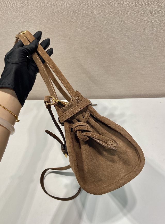 Prada original suede bonnie medium tote bag 1BA426 dark brown