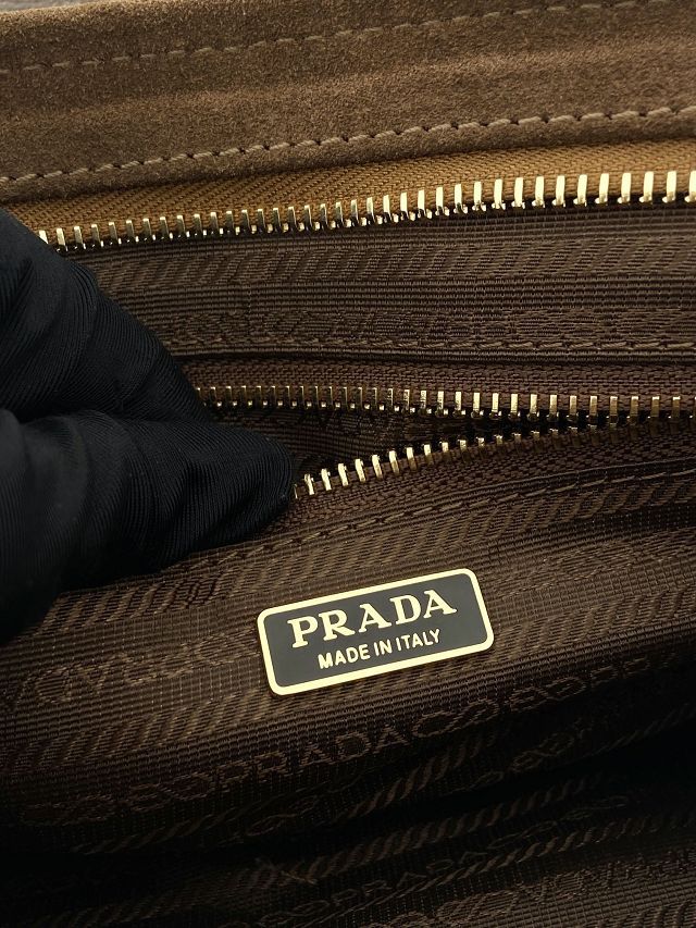 Prada original suede bonnie medium tote bag 1BA426 dark brown