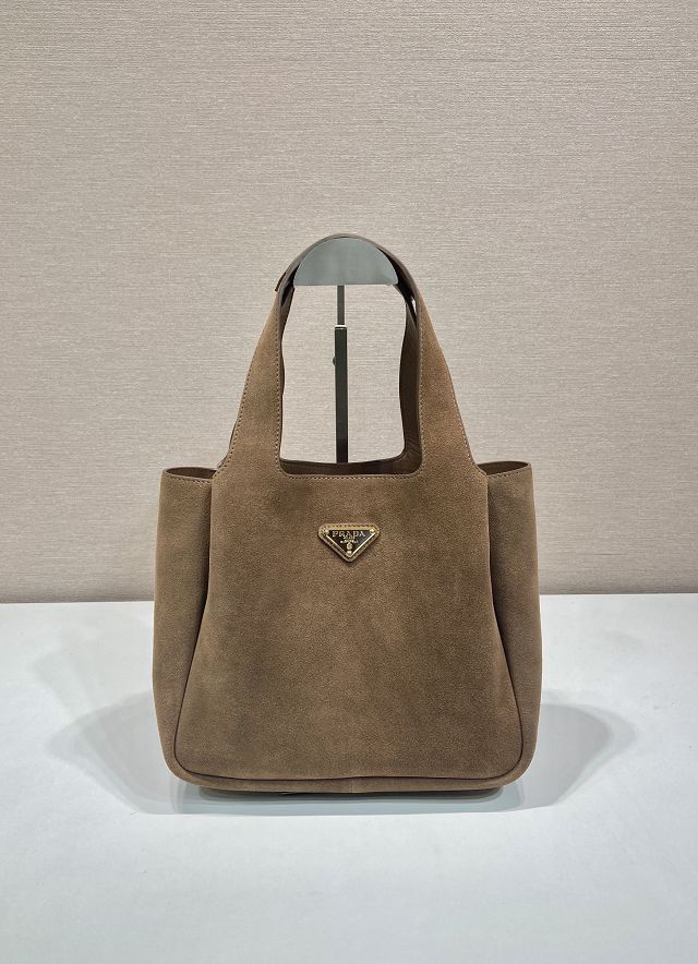 Prada original suede small tote bag 1BG335 brown