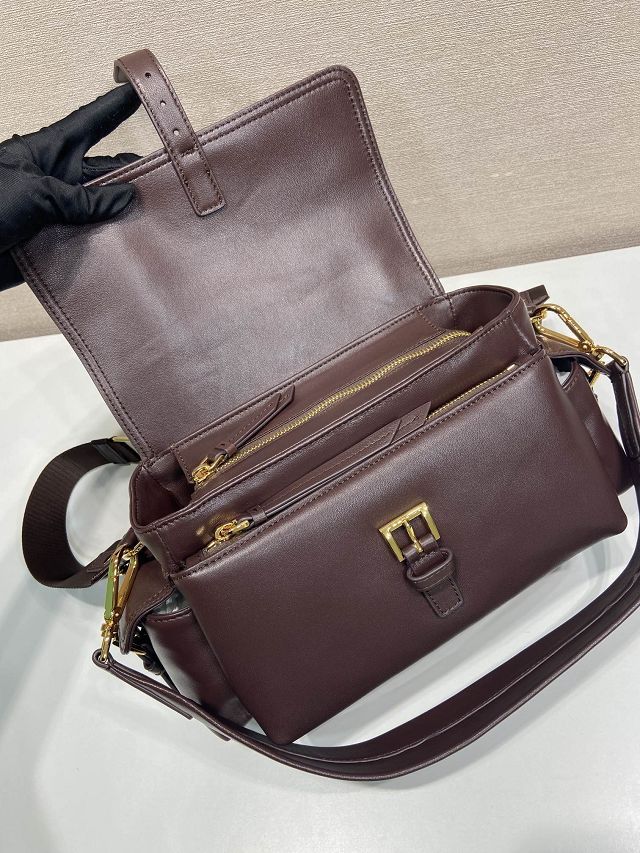 Prada original lambskin explore medium shoulder bag 1BD394 dark brown