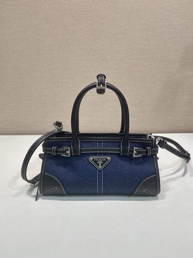 Prada original denim bonnie mini tote bag 1BA486 blue&black