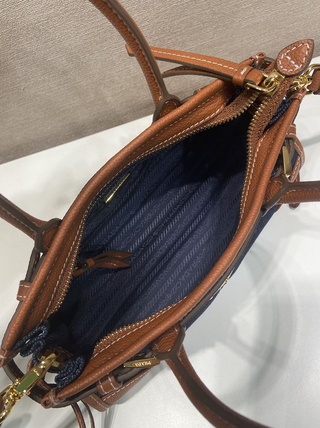 Prada original denim bonnie mini tote bag 1BA486 blue&brown