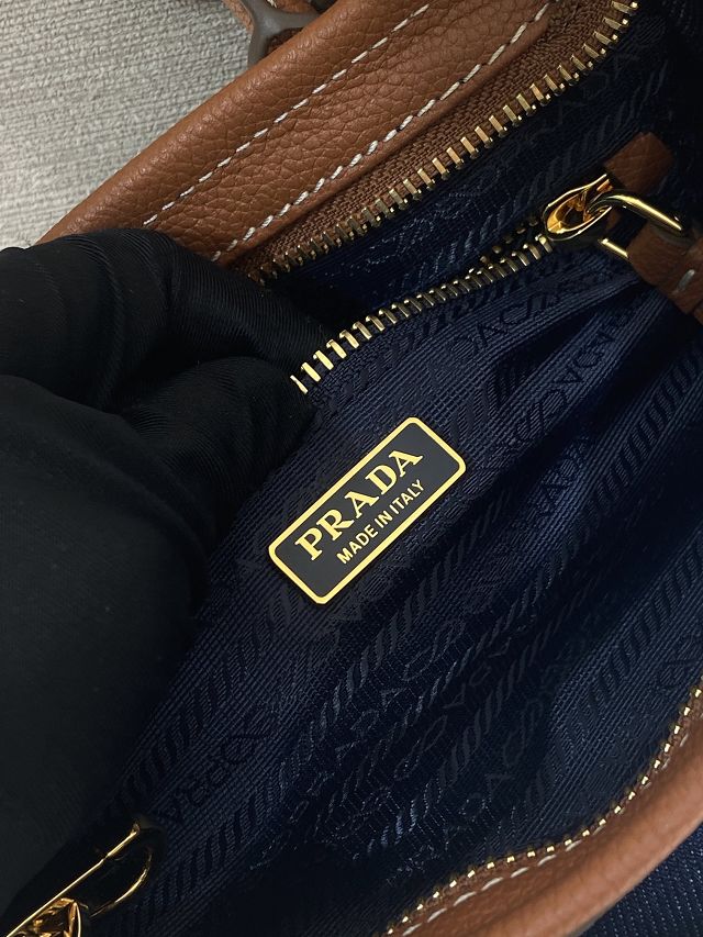 Prada original denim bonnie mini tote bag 1BA486 blue&brown