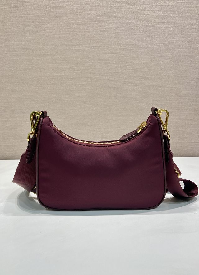 Prada original nylon re-edition 2005 hobo bag 1BH204 burgundy
