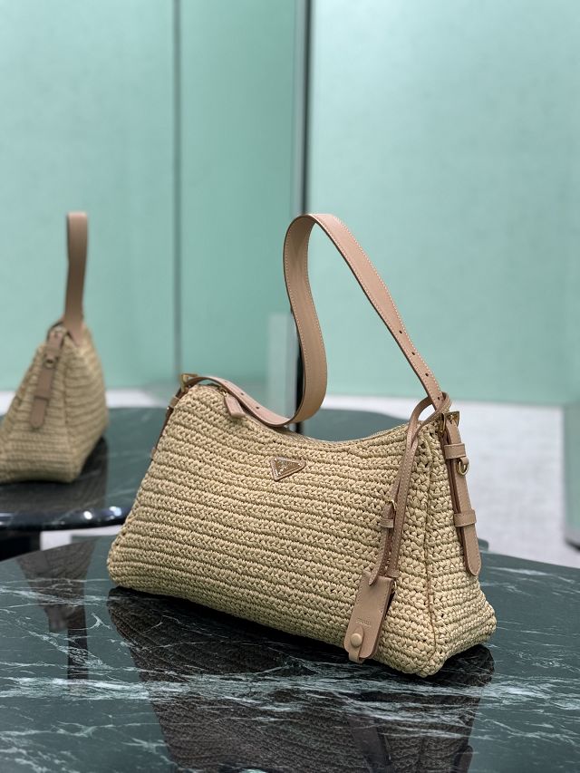 Prada original raffia aimee large shoulder bag 1BC228 beige